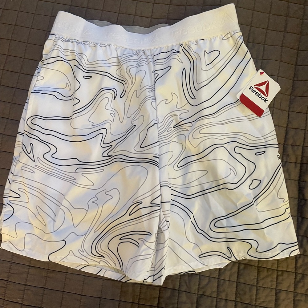 Reebok Men's White and Black Athletic Shorts